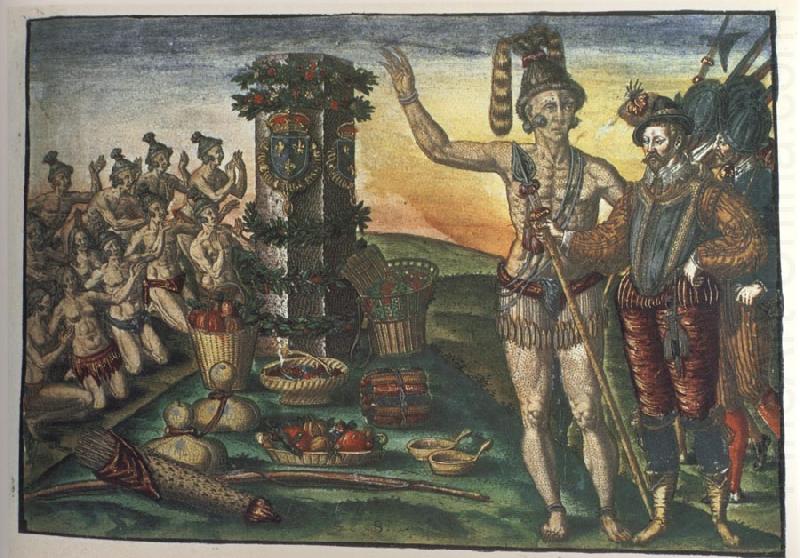 Rene de Laudonniere and the Indian Chief Athore Visit Ribaut's Column, Jacques Le Moyne de Morgues